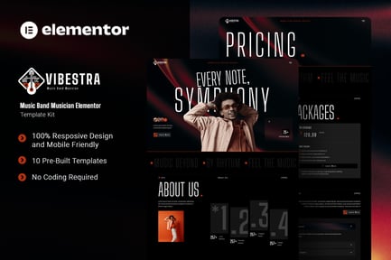Preview: Vibestra - Music Band Musician Elementor Template Kit