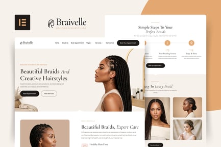 Preview: Braivelle - Braiding & Hairstyling Services Elementor Template Kit