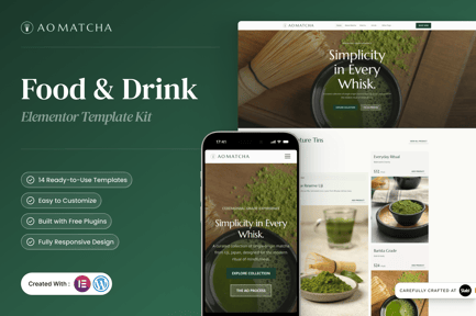 Preview: AOMatcha - Food & Drink Elementor Template Kit