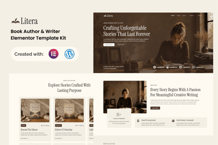 Preview: Litera - Book Author & Writer Elementor Template Kit
