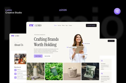 Preview: Lumio - Brand Identity & Packaging Design Studio Elementor Website Template Kits