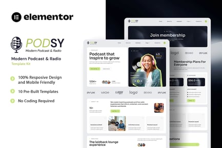 Preview: Podsy - Modern Podcast & Radio Elementor Template Kit