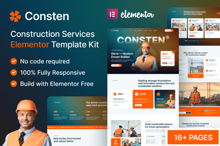 Preview: Consten — Construction Services Elementor Template Kit