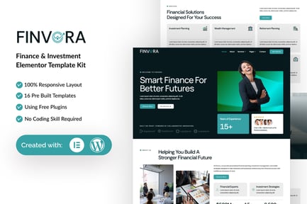 Vista previa: Finvora - Kit de plantillas Elementor para finanzas e inversiones