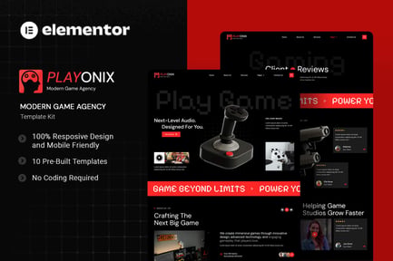 Vista previa: Playonix - Kit de Plantillas Elementor para Agencia de Juegos Moderna