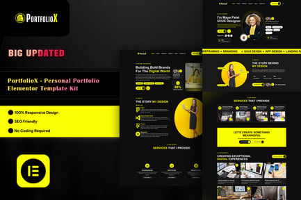 Vista previa: PortfolioX - Kit de Plantillas Elementor para Portafolio Personal