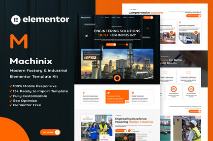 Vista previa: Machinix - Kit de plantillas Elementor modernas para fábricas e industrias