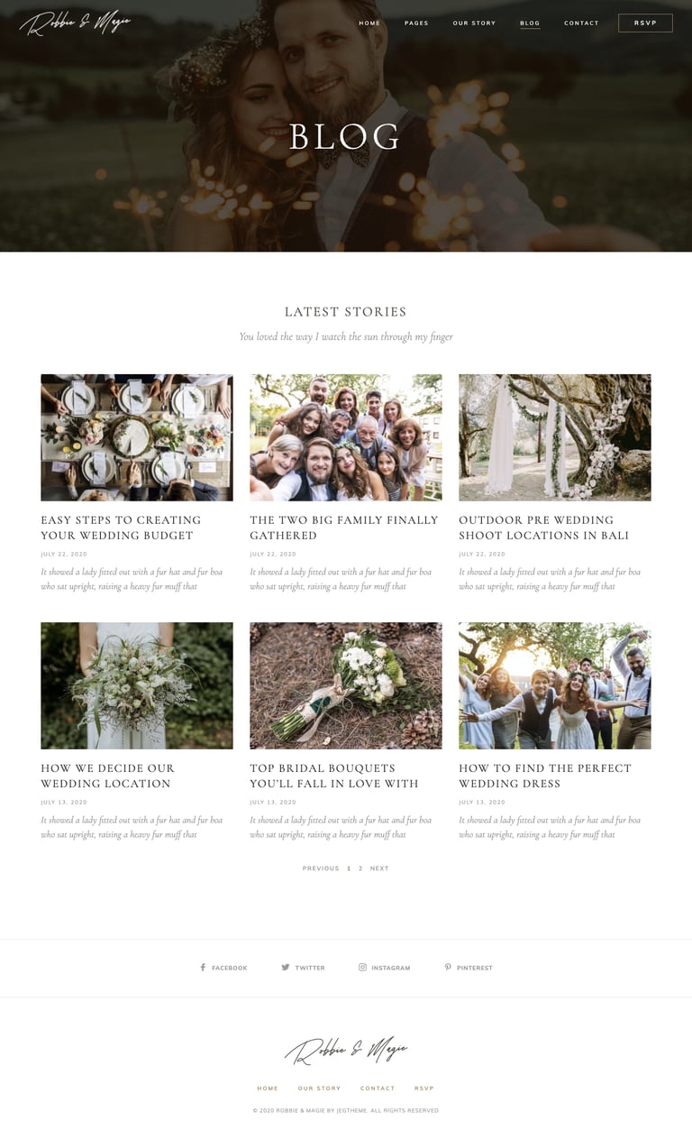 Robbie & Magie – Wedding Event Invitation Elementor Template Kit