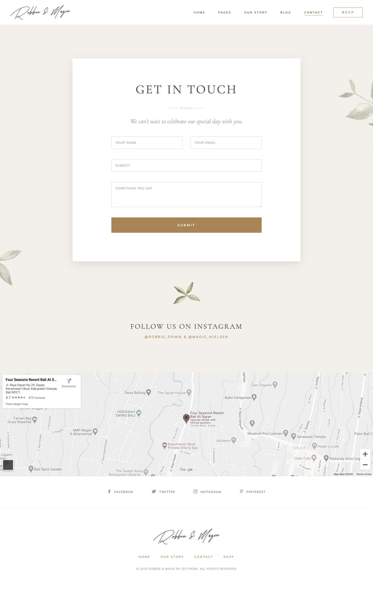 Robbie & Magie – Wedding Event Invitation Elementor Template Kit