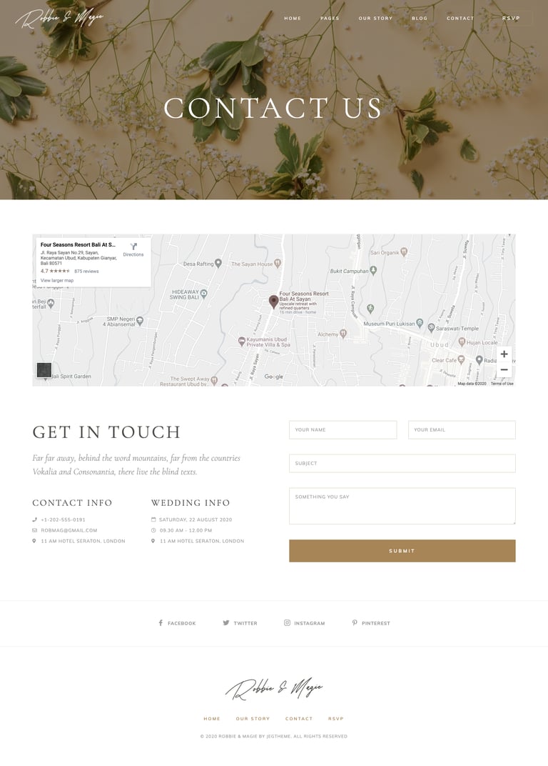 Robbie & Magie – Wedding Event Invitation Elementor Template Kit