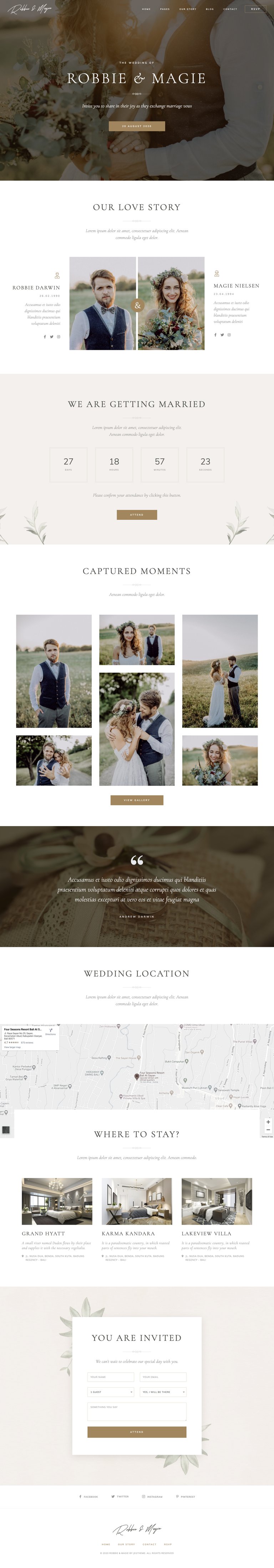 Robbie & Magie – Wedding Event Invitation Elementor Template Kit