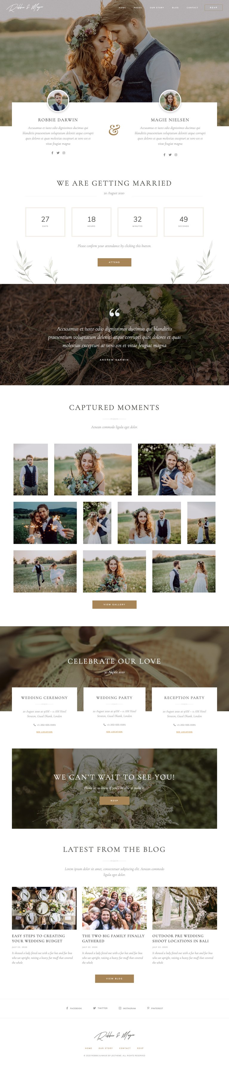 Robbie & Magie – Wedding Event Invitation Elementor Template Kit