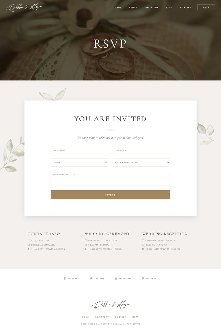 Robbie & Magie – Wedding Event Invitation Elementor Template Kit