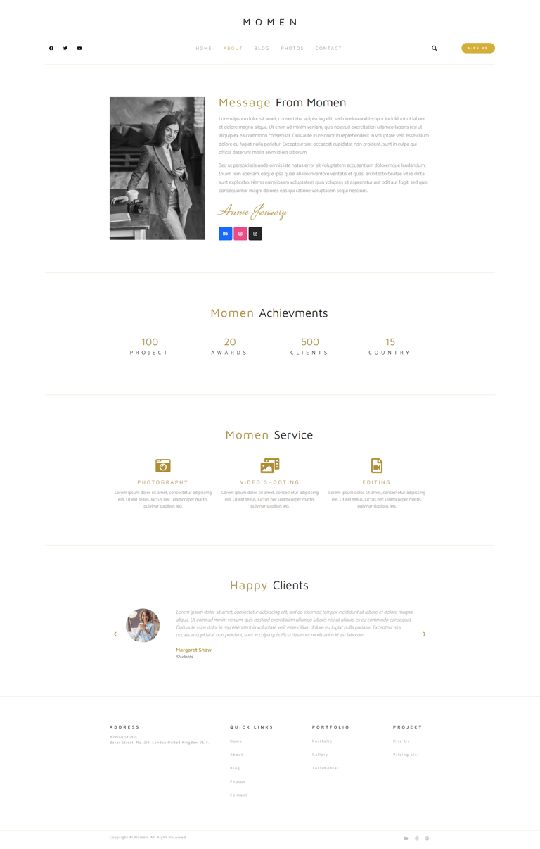 Momen - Photography & Blog Elementor Template Kit