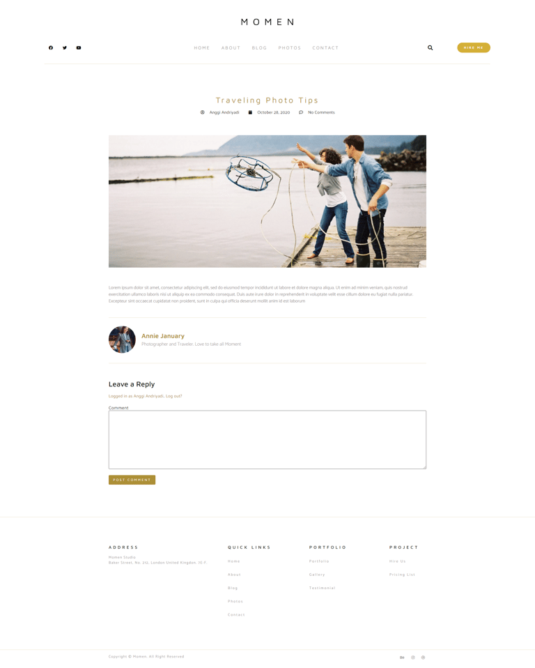 Momen - Photography & Blog Elementor Template Kit