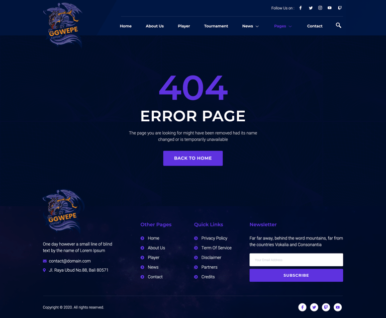 GGWEPE – Esports & Gaming Elementor Template Kit