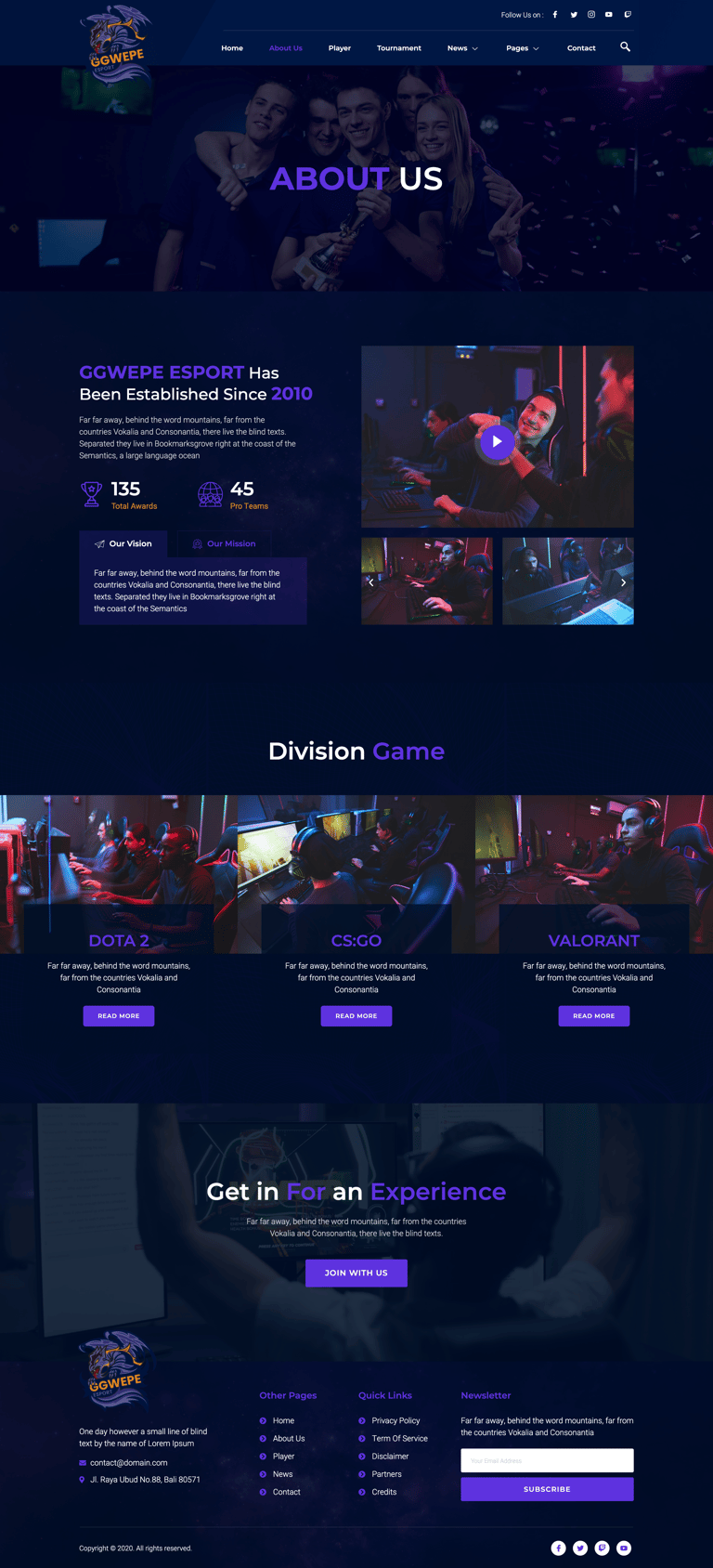 GGWEPE – Esports & Gaming Elementor Template Kit