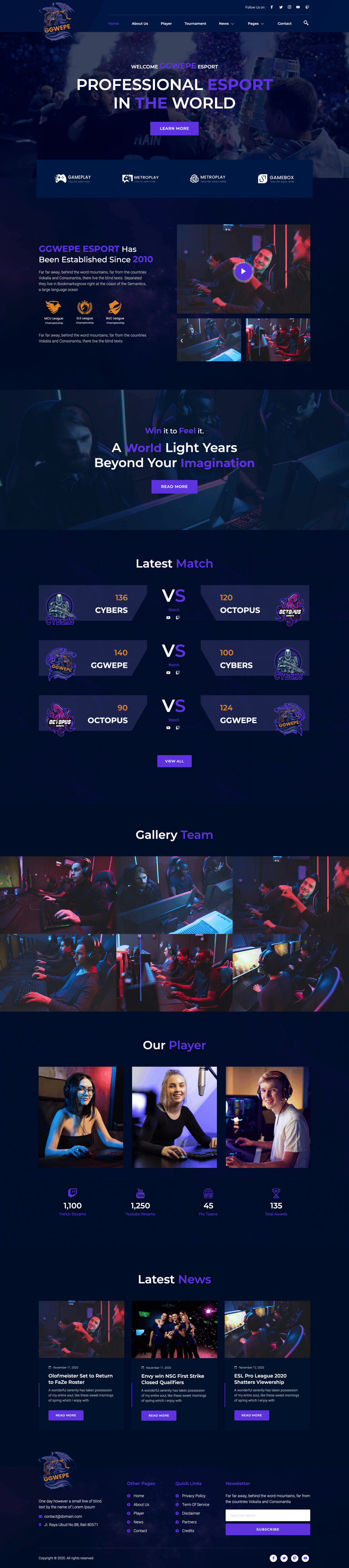GGWEPE – Esports & Gaming Elementor Template Kit
