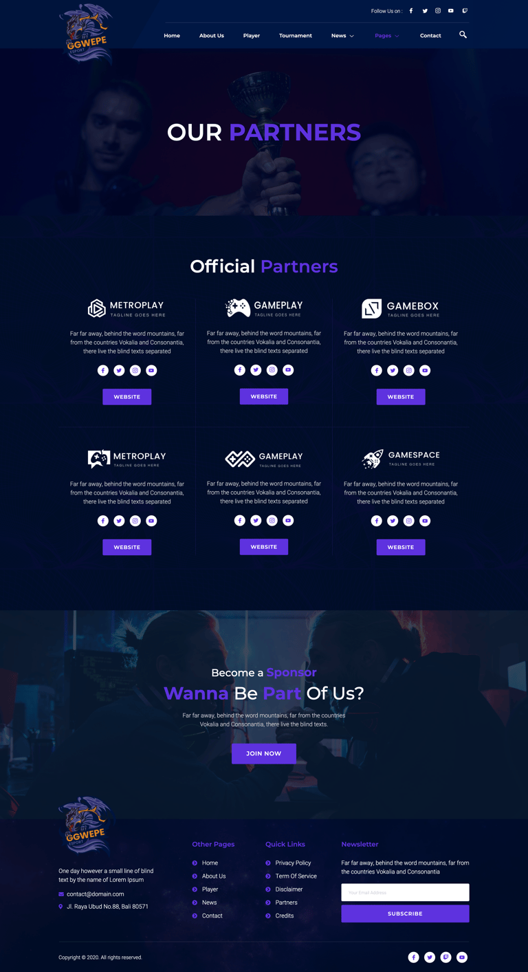 GGWEPE – Esports & Gaming Elementor Template Kit