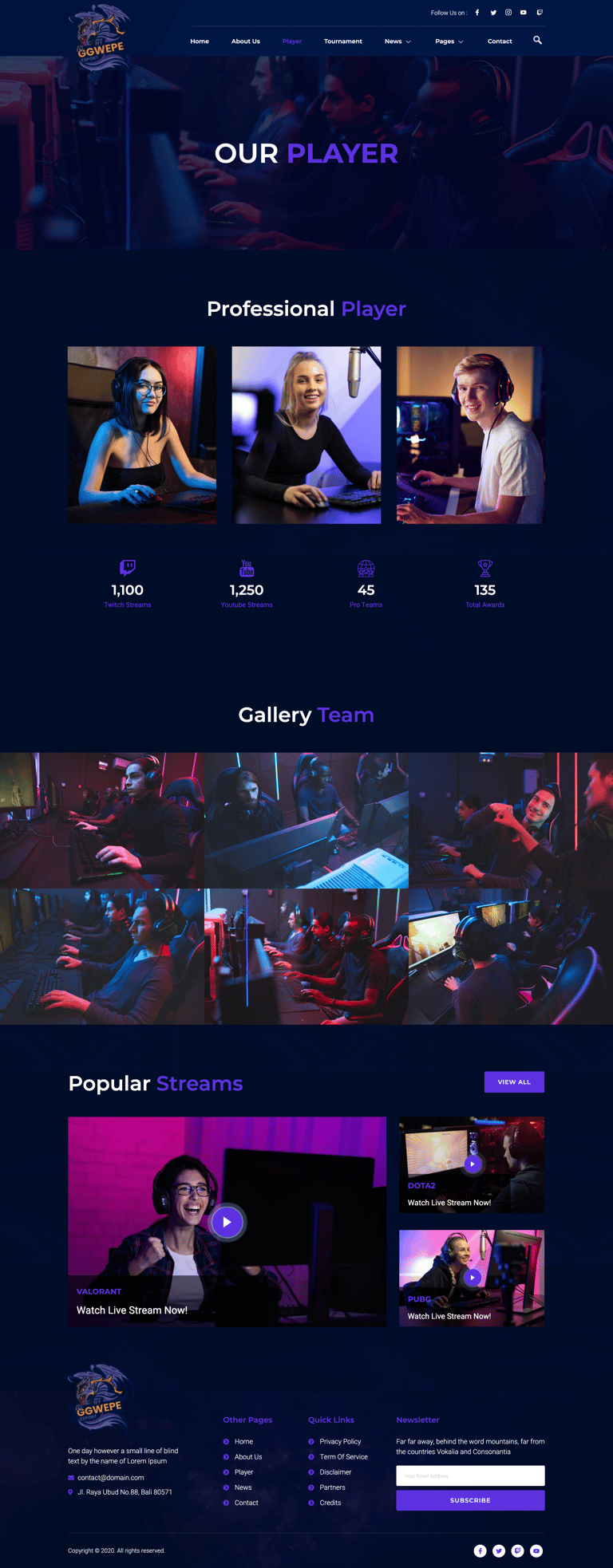 GGWEPE – Esports & Gaming Elementor Template Kit
