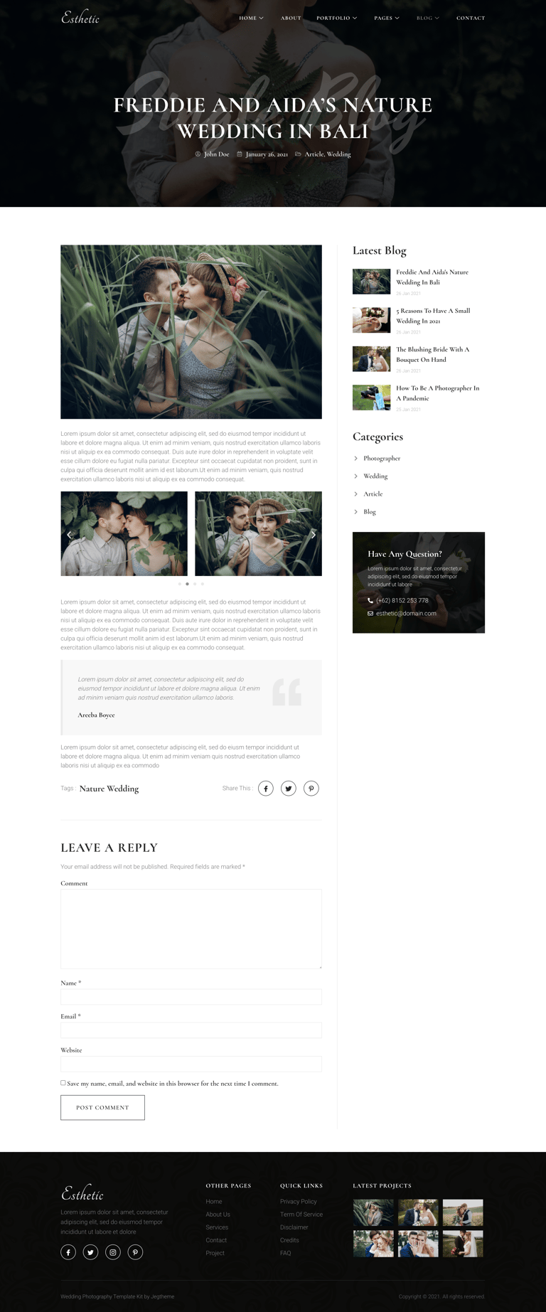 Esthetic – Wedding Photography Elementor Template Kit