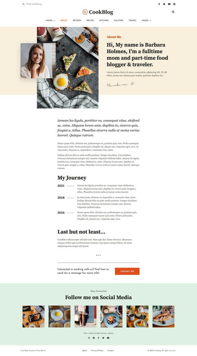 CookBlog Food & Personal Blog Elementor Template Kit, WP Template