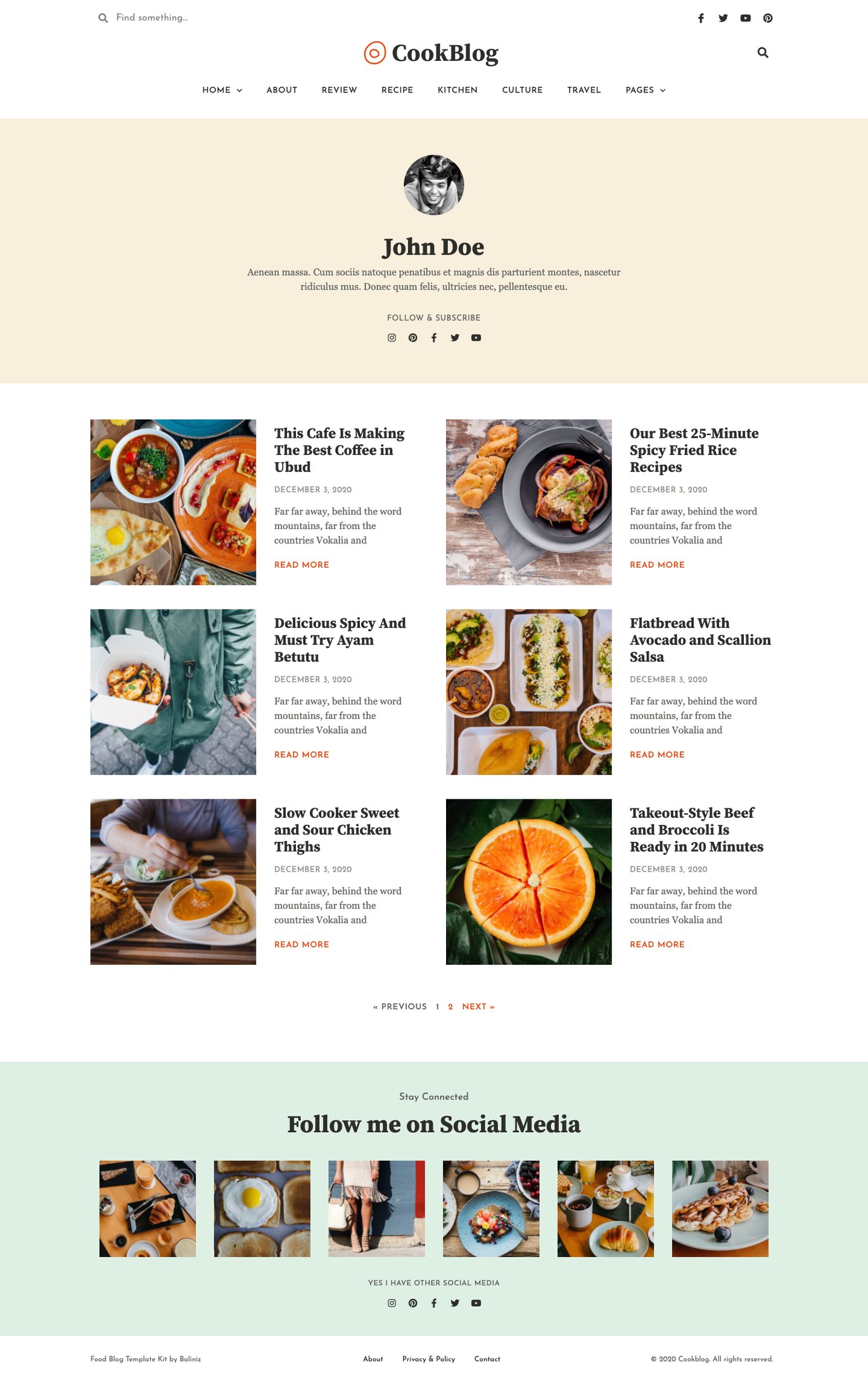 CookBlog Food & Personal Blog Elementor Template Kit, WP Template