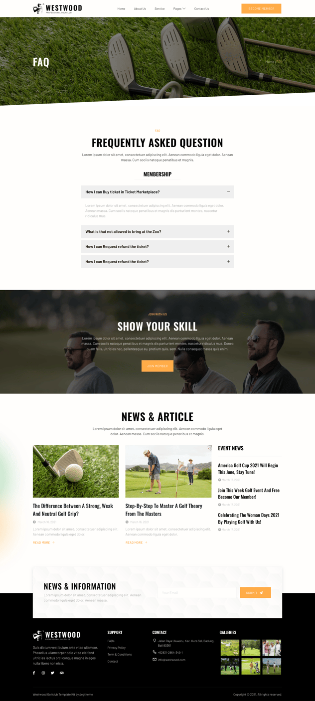 Westwood Golf Club & Course Elementor Template Kit, WP Template Kits
