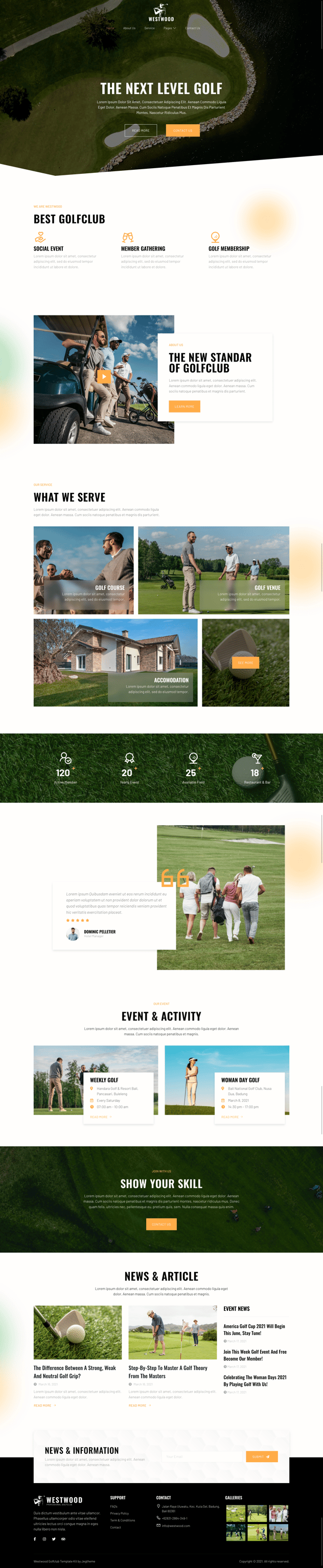 Westwood Golf Club & Course Elementor Template Kit, WP Template Kits