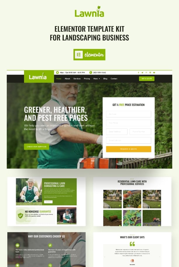 Lawnia - Gardener & Landscaping Business Elementor Template Kit, WP ...