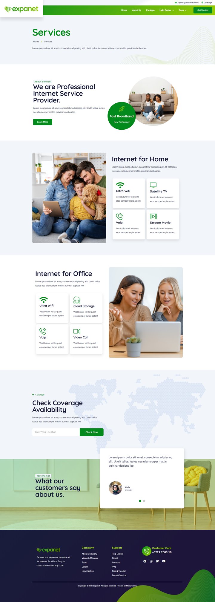 Expanet - Broadband & Internet Services Elementor Template Kit, WP ...