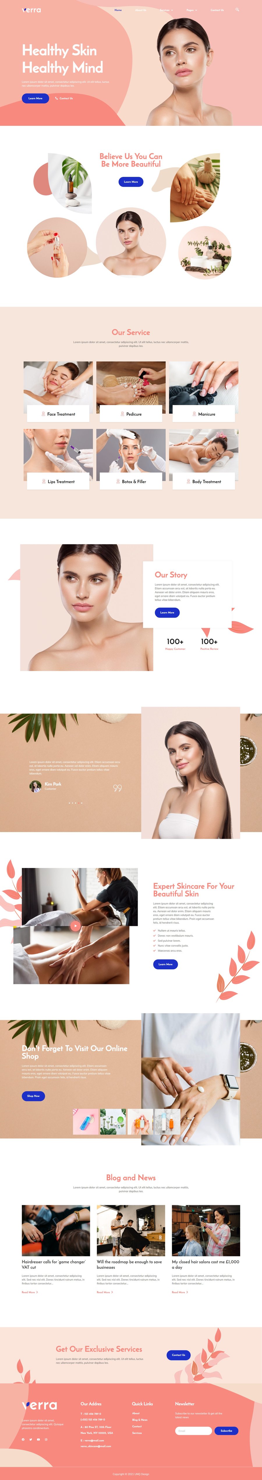 Verra Skincare & Dermatology Elementor Template Kit, WP Template Kits