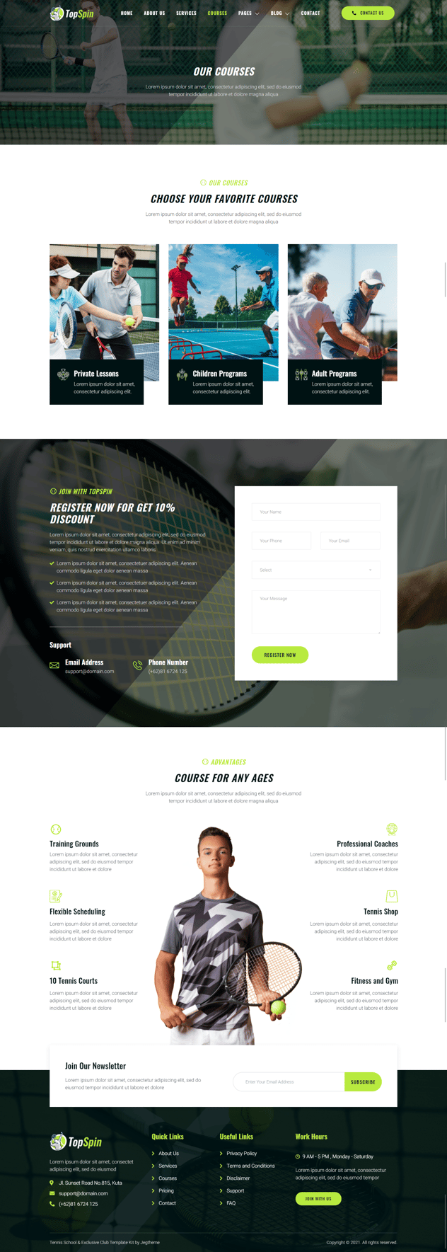 TopSpin – Tennis School & Sports Club Elementor Template Kit