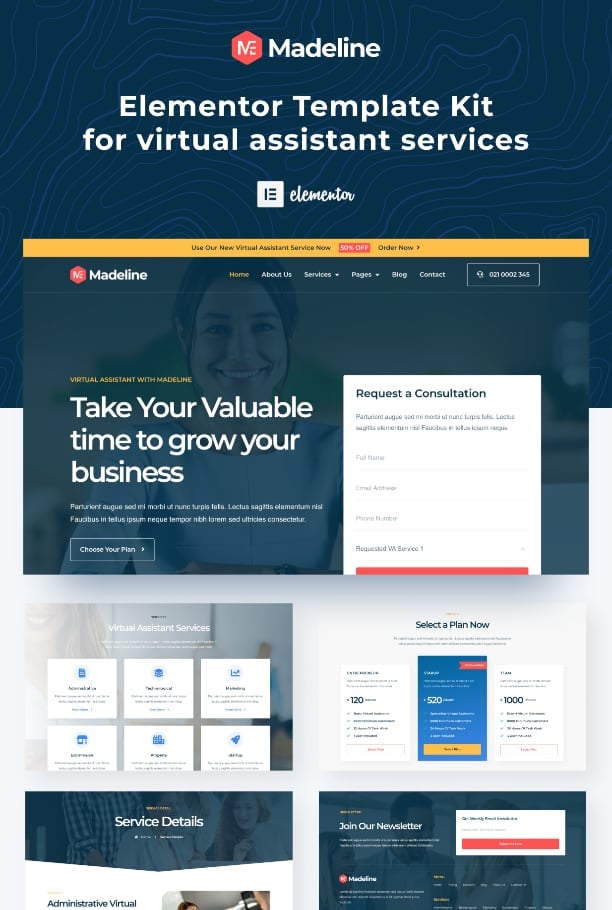 Madeline - Virtual Assistant Website Elementor Template Kit