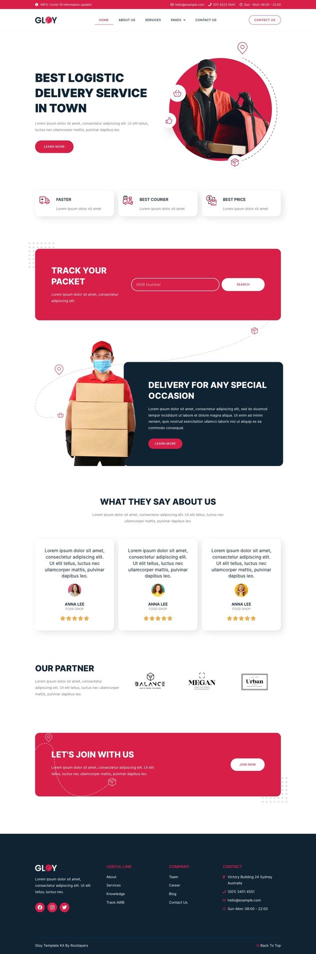 Gloy - Logistic & Transportation Delivery Elementor Template Kit