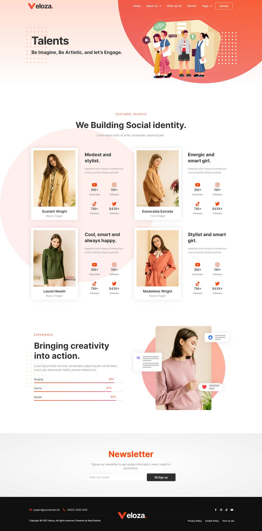 Veloza Influencer & Talent Agency Elementor Template Kit, WP Template