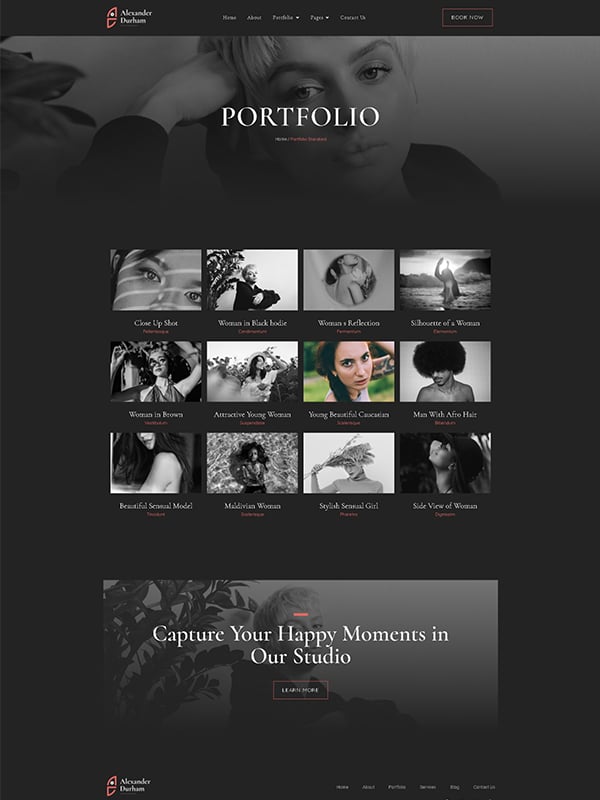 Alexander Durham - Portfolio Photography Elementor Pro Full Site Template Kit