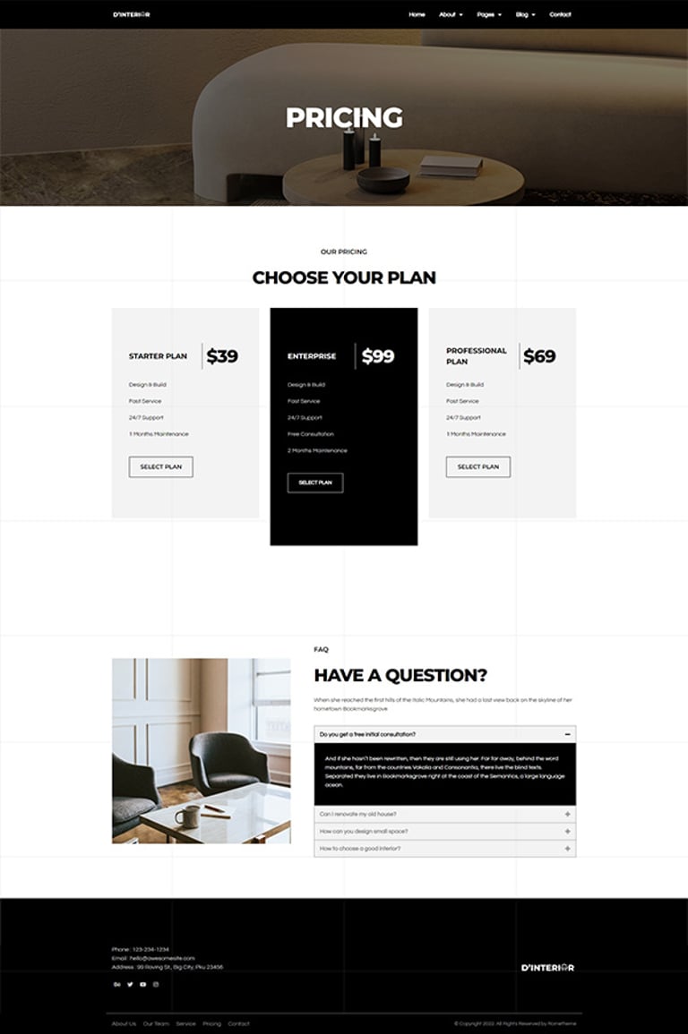 D'Interior - Interior Design Elementor Pro Full Site Template Kit