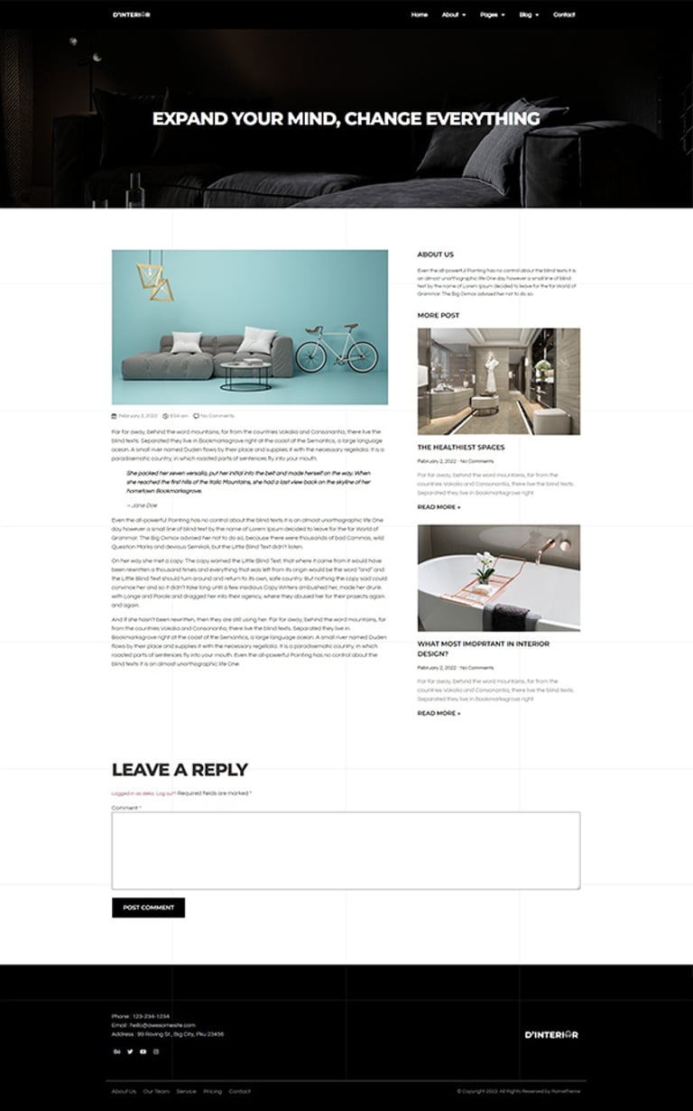 D'Interior - Interior Design Elementor Pro Full Site Template Kit
