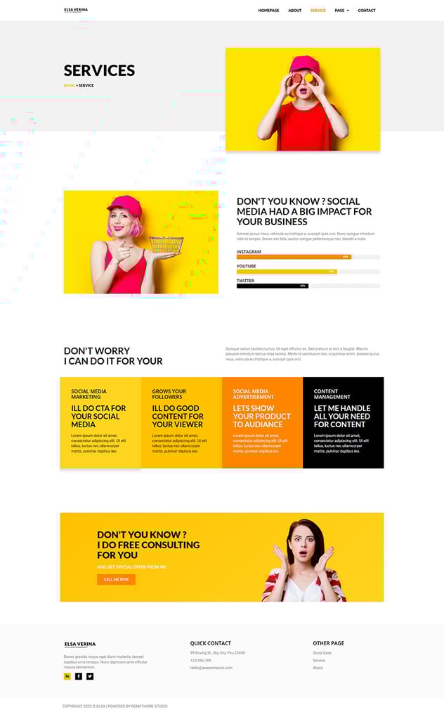 Elsa - Social Media Marketing & Management Elementor Pro Full Site Template Kit