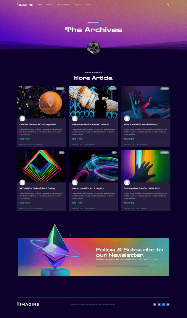 IMAGINE - Creative NFT Portfolio Elementor Pro Full Site Template Kit