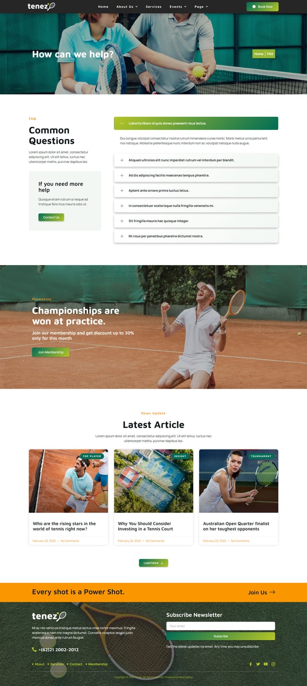 Tenez - Tennis School & Club Elementor Template Kit