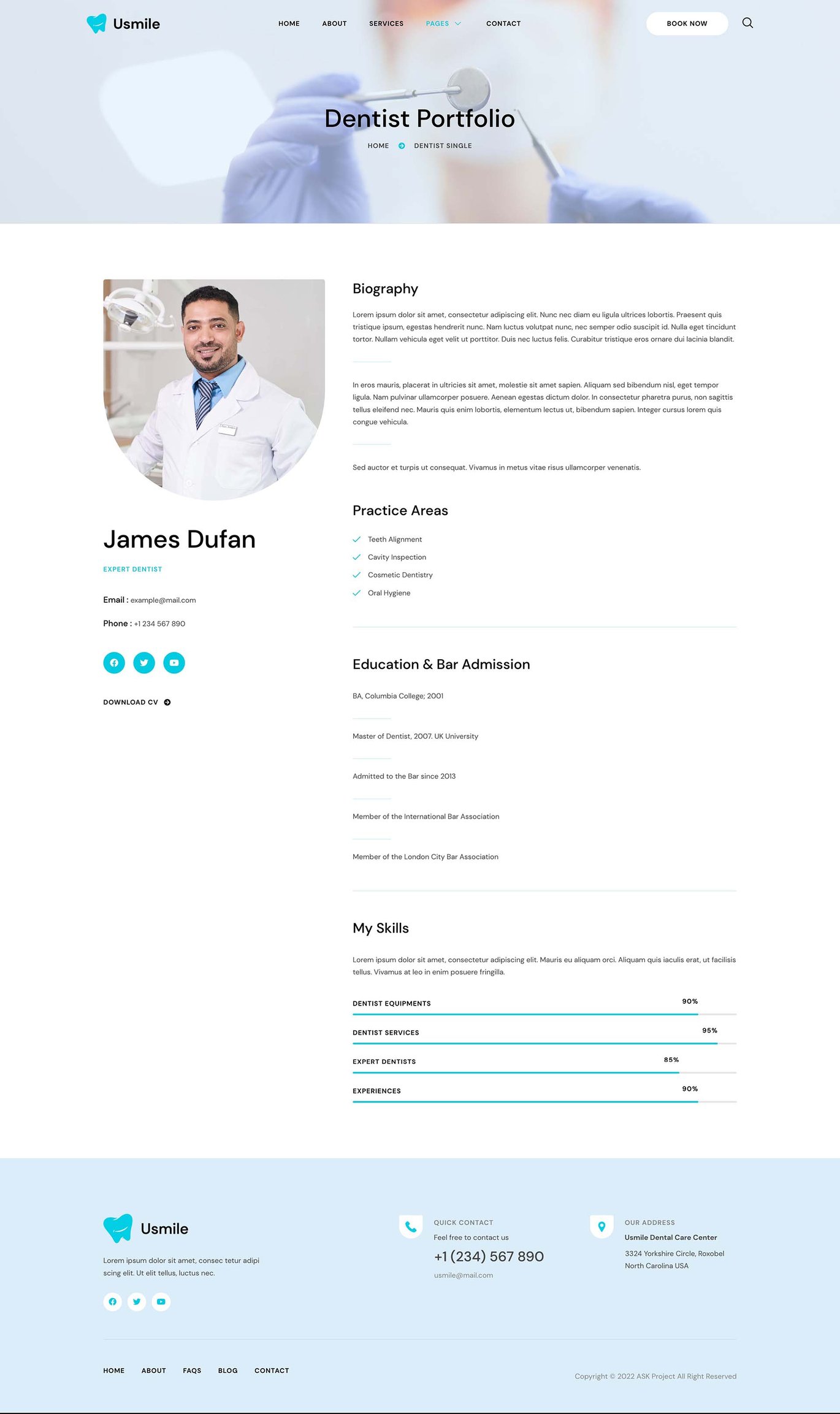 Usmile Dental Clinic & Dentist Elementor Template Kit, WP Template