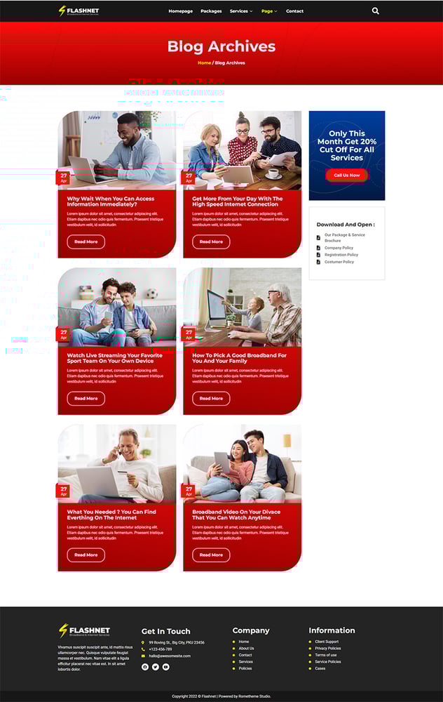 Flashnet - Broadband & Telecom Internet Provider Elementor Template kit