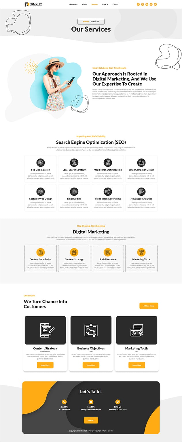 Felicity - SEO & Digitales Marketing Elementor Pro Vollständiges Site-Vorlagen-Kit