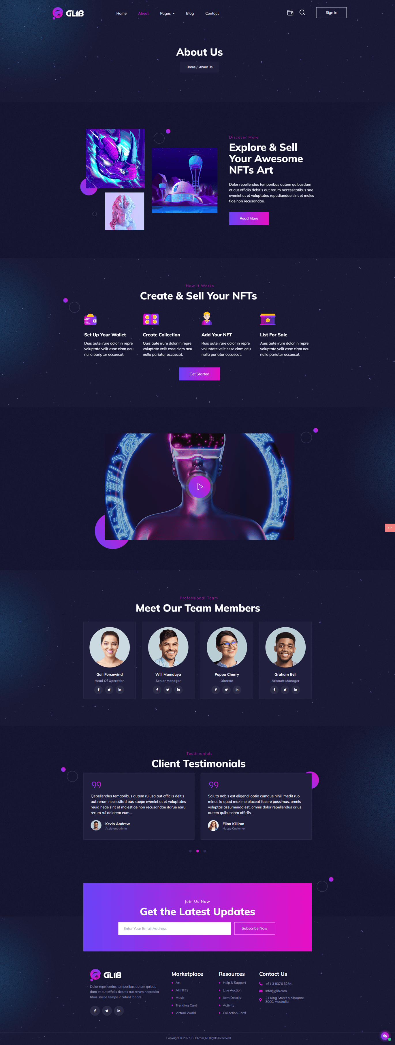 Glib | NFT Marketplace Elementor Pro Template Kit - Design Template Place