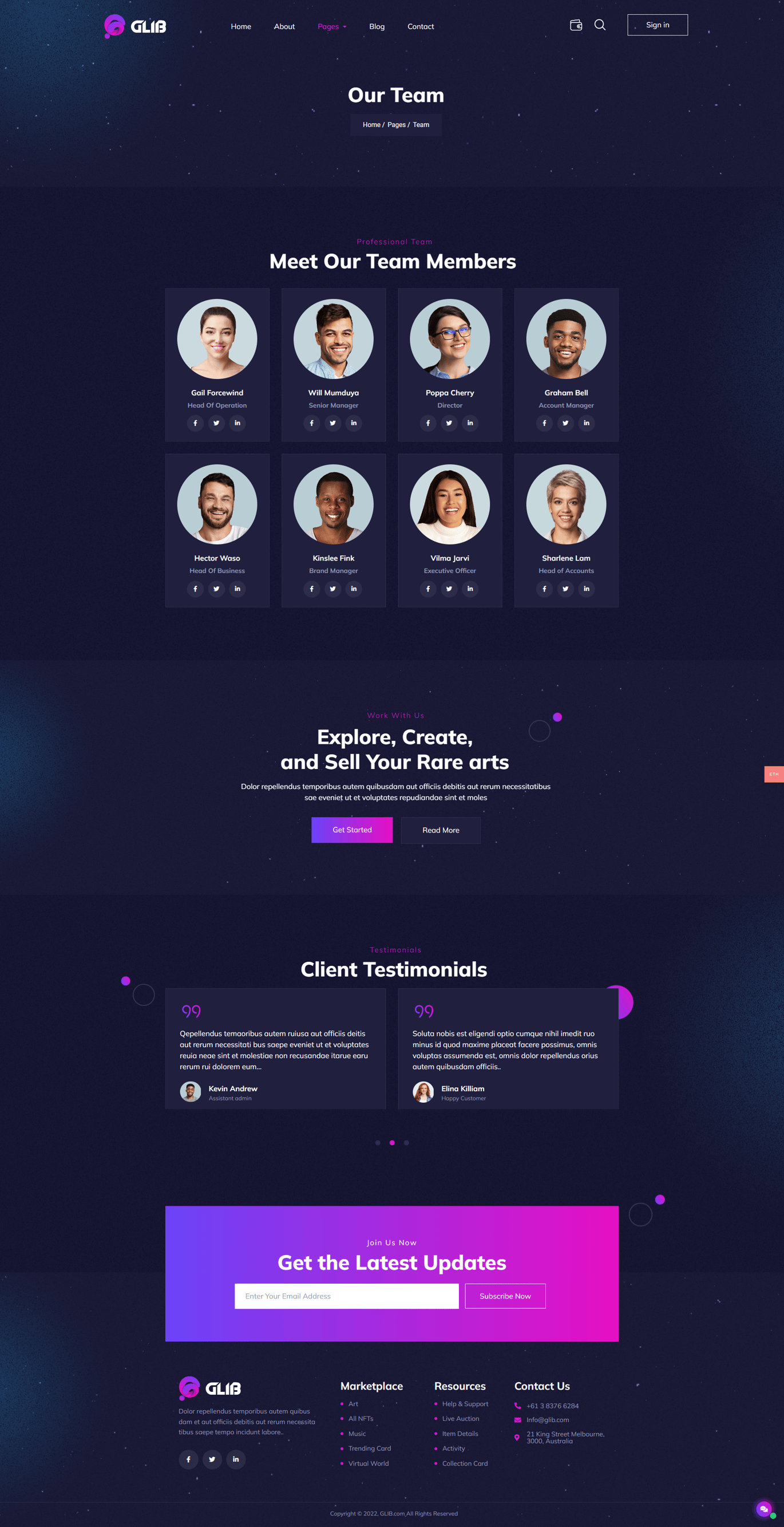Glib | NFT Marketplace Elementor Pro Template Kit - Design Template Place
