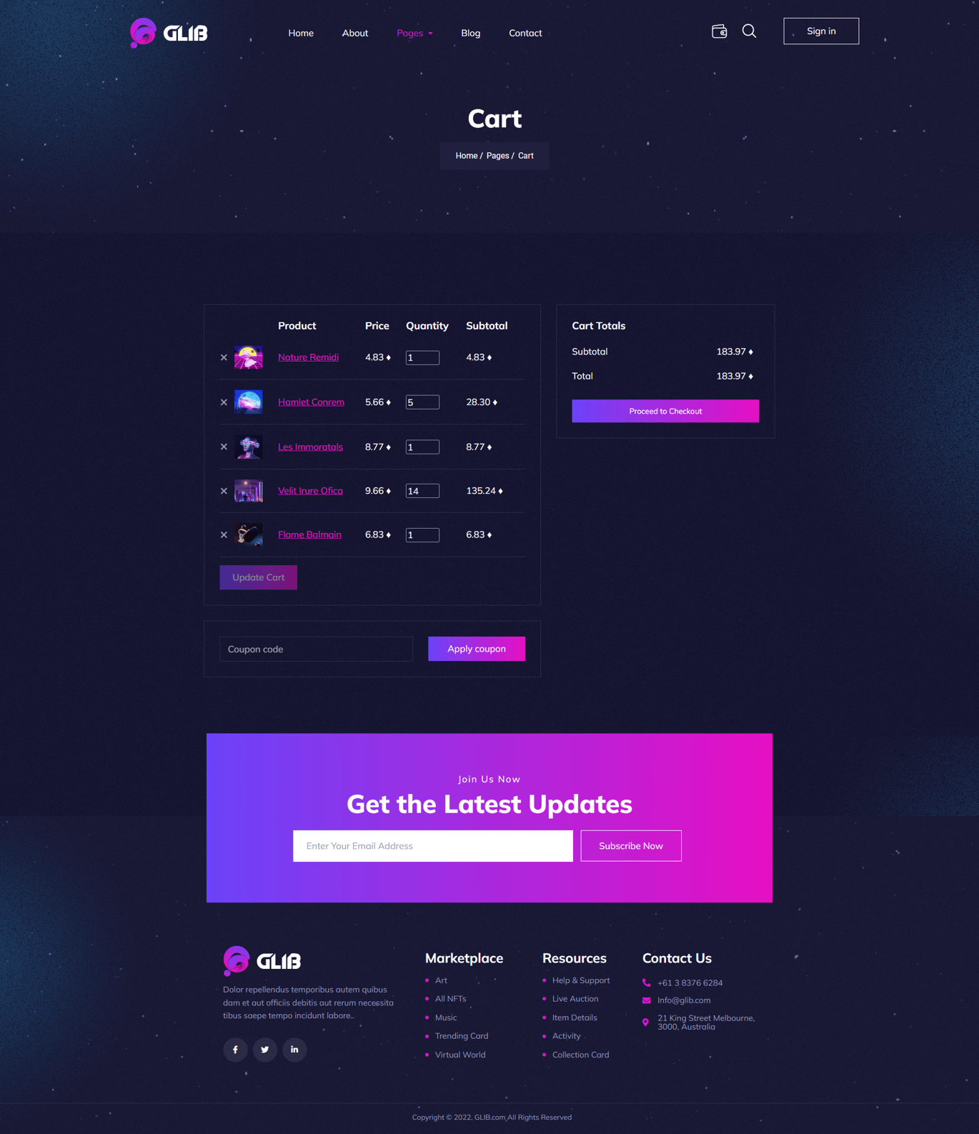 Glib | NFT Marketplace Elementor Pro Template Kit - Design Template Place