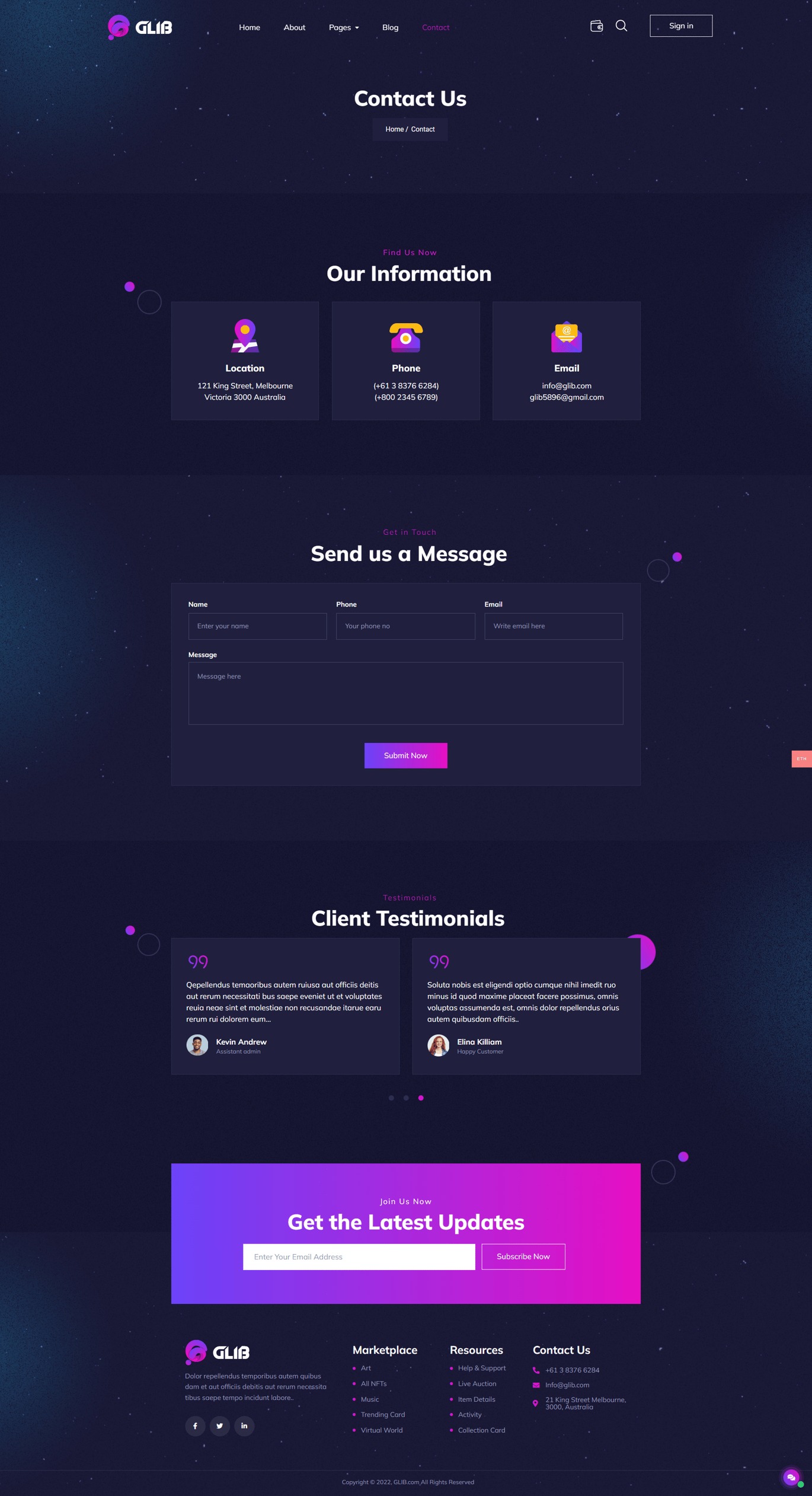 Glib | NFT Marketplace Elementor Pro Template Kit - Design Template Place