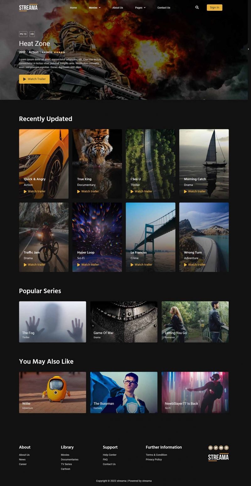 Streama - Streaming Service Elementor Template Kit, WP Template Kits ft ...